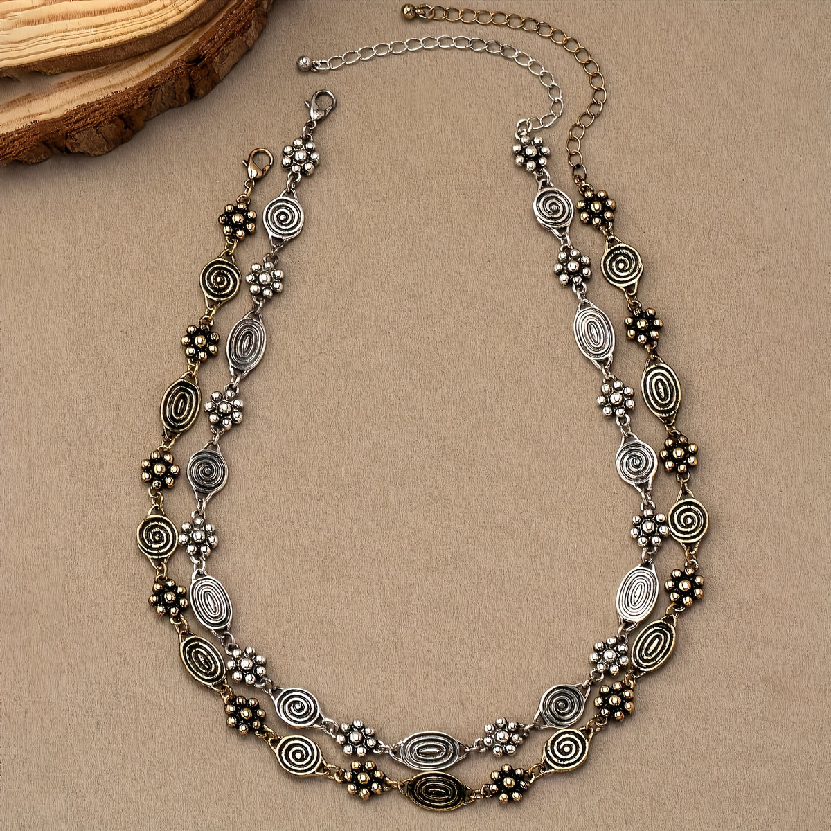 Bohemian Floral Swirl Spiral Pattern Short Choker Necklace