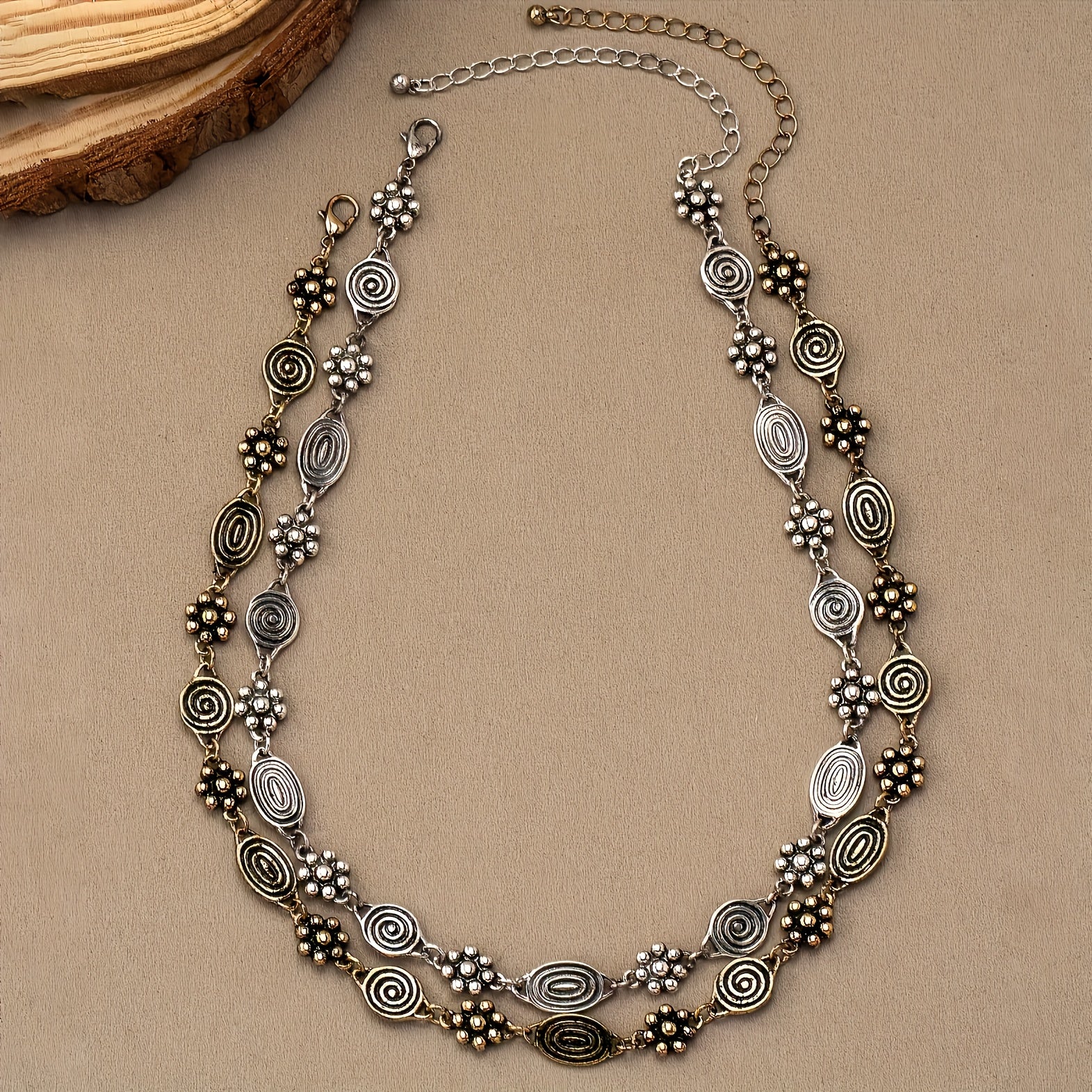 Bohemian Floral Swirl Spiral Pattern Short Choker Necklace