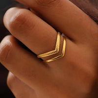 Double-Layer Gold V-Shaped Adjustable Statement Ring