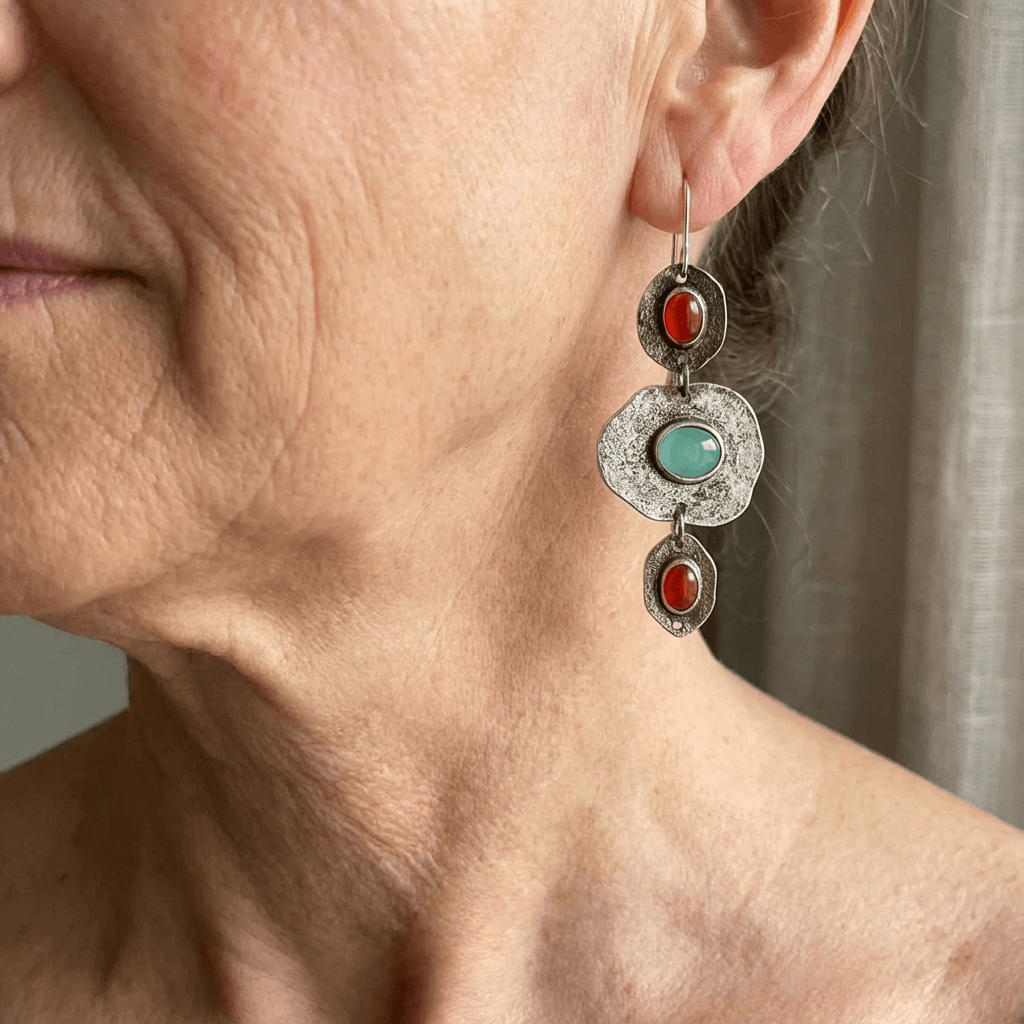 Artisan Silver Multi-Stone Drop Earrings