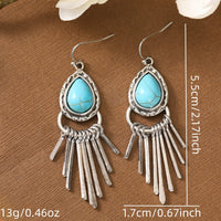 Vintage Bohemian Zinc Alloy Tassel Design Turquoise Long Earrings