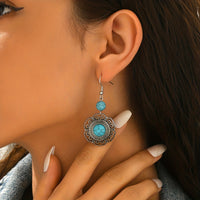 Vintage Boho Faux Turquoise Flower Drop Earrings