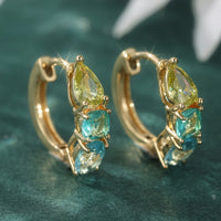 Blue Green Zirconia Circle Earrings