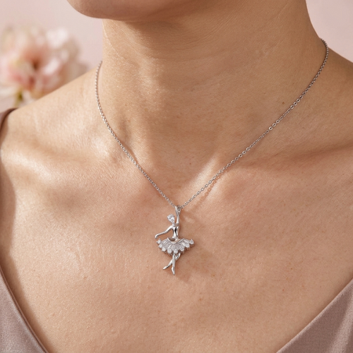 925 Sterling Silver Elegant Ballerina Moissanite Pendant Necklace – Gr