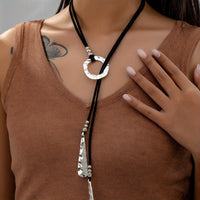 Western Style Hammered Silver Drop Necklace