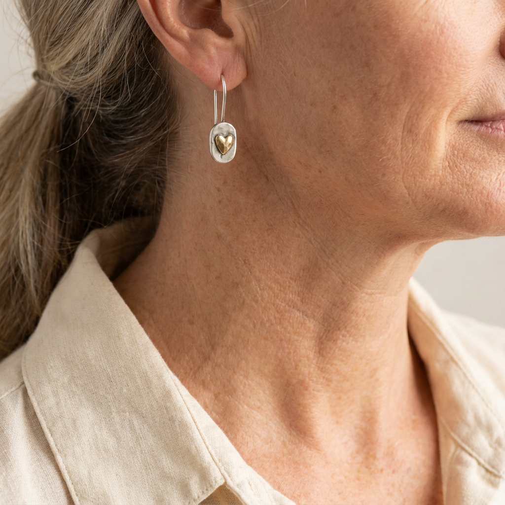 Vintage Silver Golden Heart Earrings
