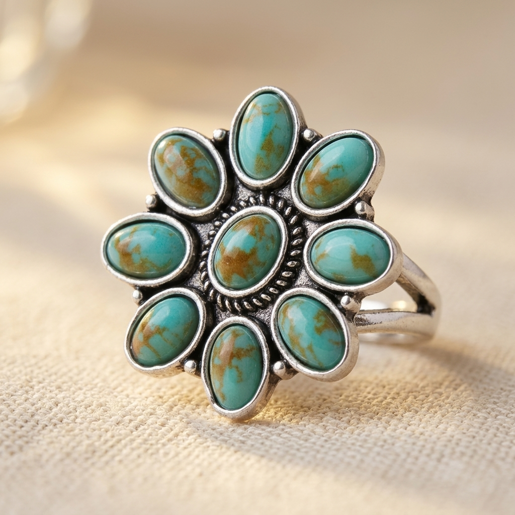 Vintage Striped Resin Flower Ring Alloy Everyday Party Wear