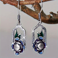 Retro Ethnic Style Lotus Flower Silvery Drop Earrings