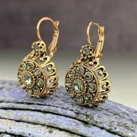 Vintage Elegant Style Inlaid Synthetic Zirconia Hollow Flower Pendant Earrings