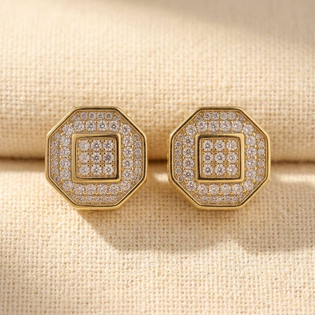 Octagonal Sparkling Zirconia Stud Earrings