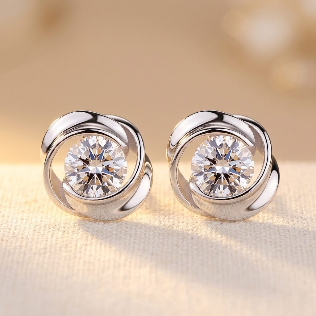 Rotating Love Heart Stud Earrings