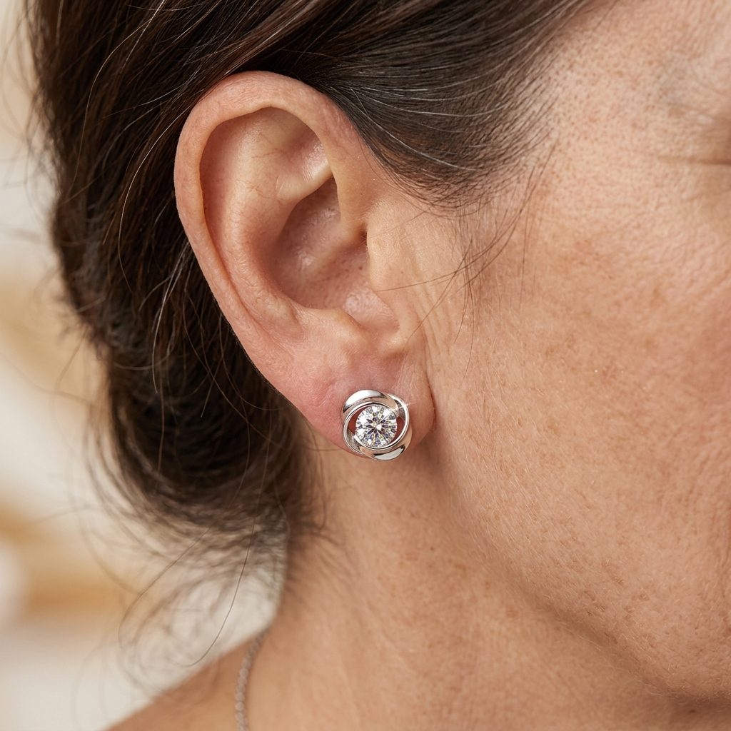 Rotating Love Heart Stud Earrings