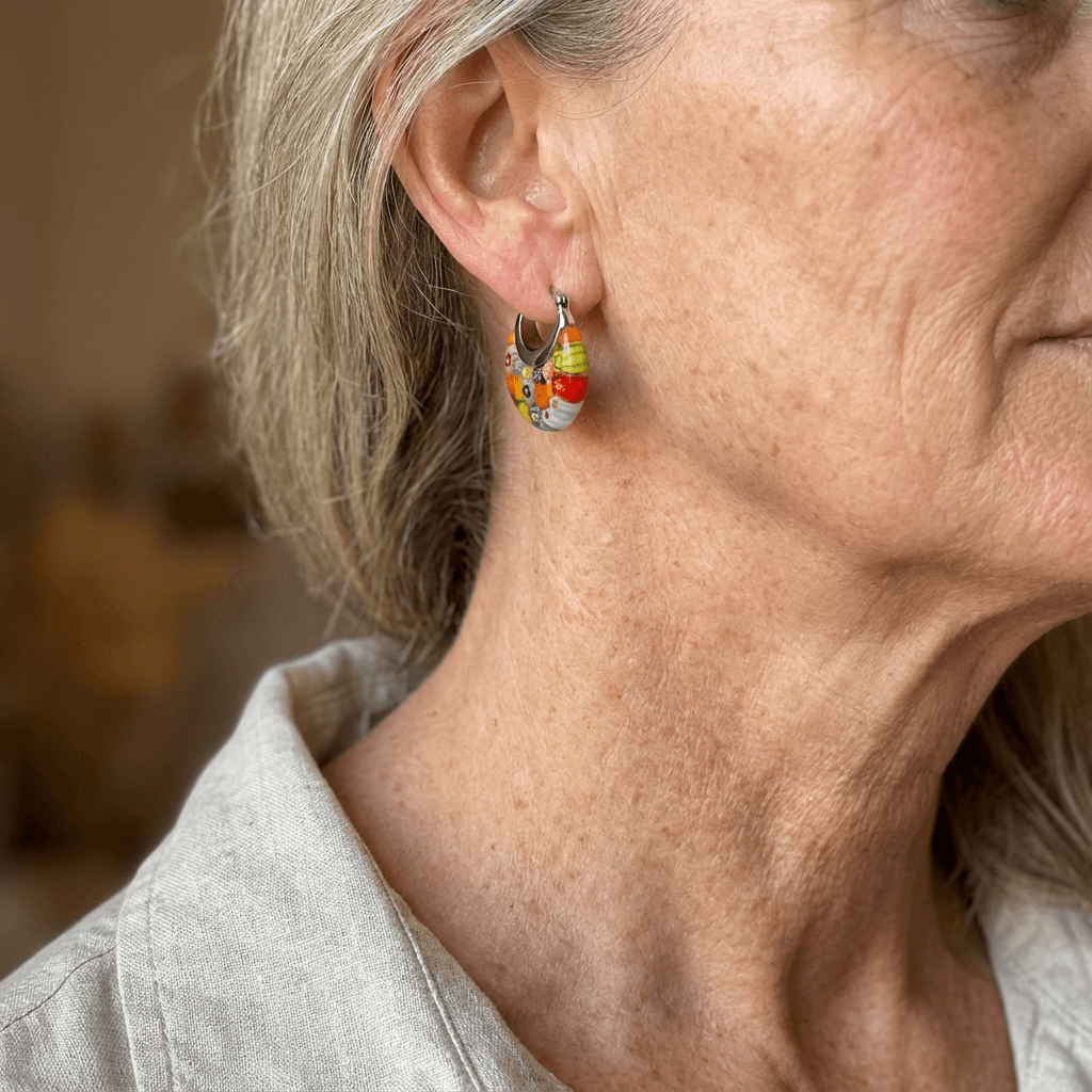 Colorful Millefiori Half-Hoop Earrings