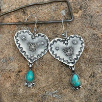 Handcrafted Silver Boho Turquoise Heart Butterfly Earrings