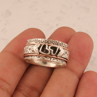 Vintage Style Butterfly Heart Silver Plated Spinner Ring
