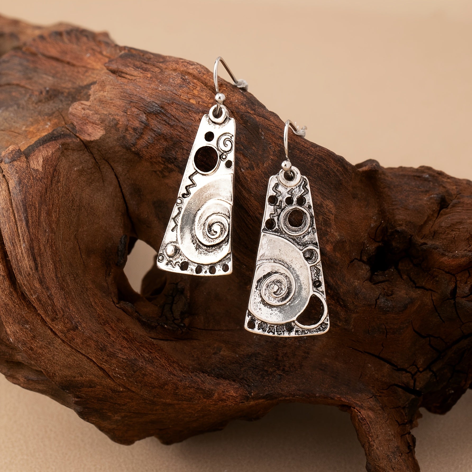 Bohemian Geometric Spiral Engraved Ethnic Drop Earrings
