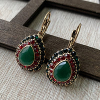 Vintage Turquoise Rhinestone Teardrop Resin Earrings