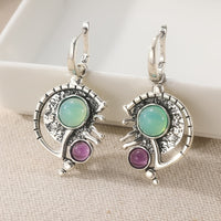 Bohemian Green Zirconia & SilverPlated Artisan Drop Earrings
