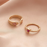 Vintage Rose Pink Zirconia Snake Pattern Heart Ring Set