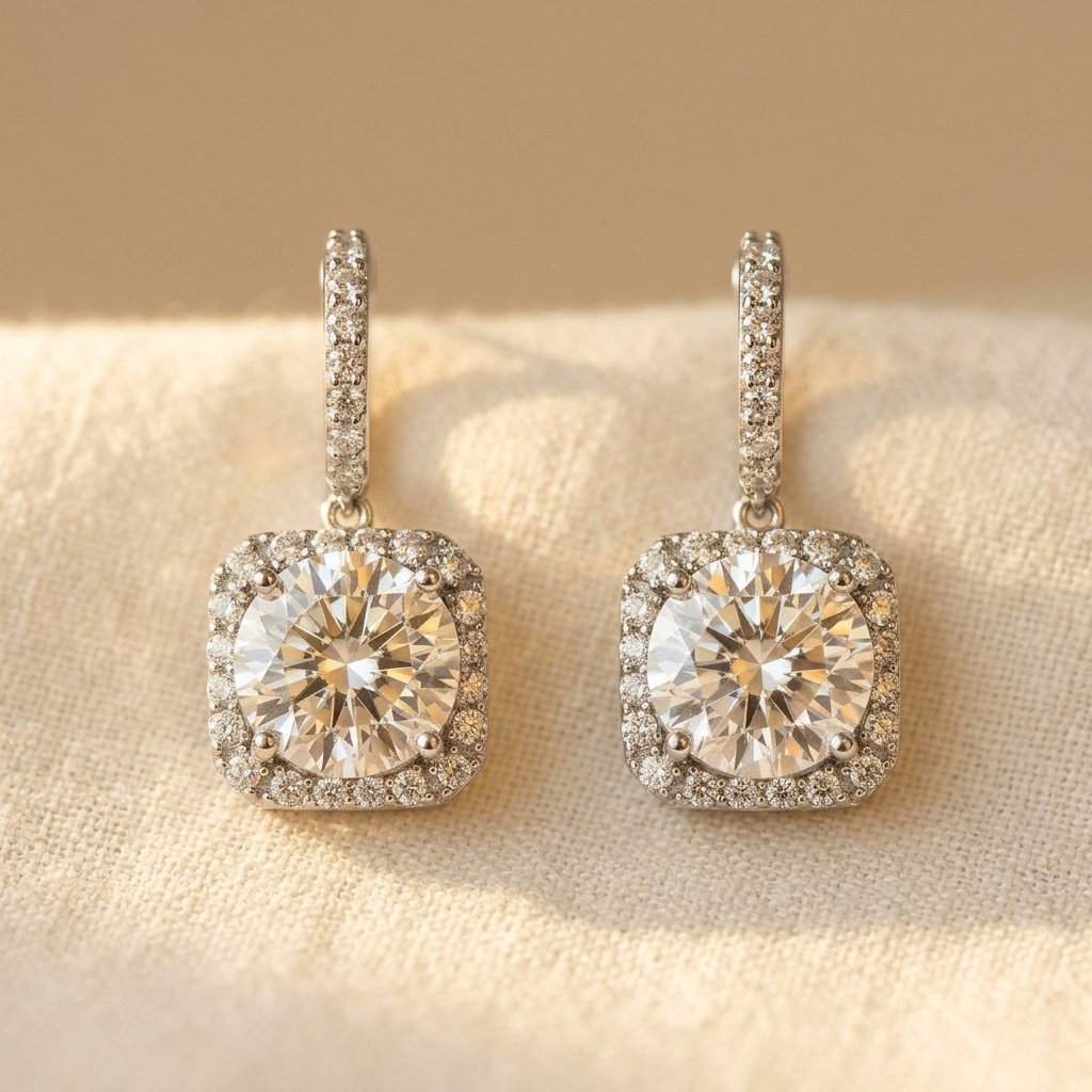 925 Sterling Silver Elegant Moissanite Halo Stud Earrings Wholesale In