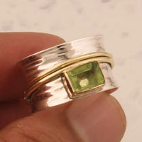 Vintage Hammered Silver Gold Peridot Ring