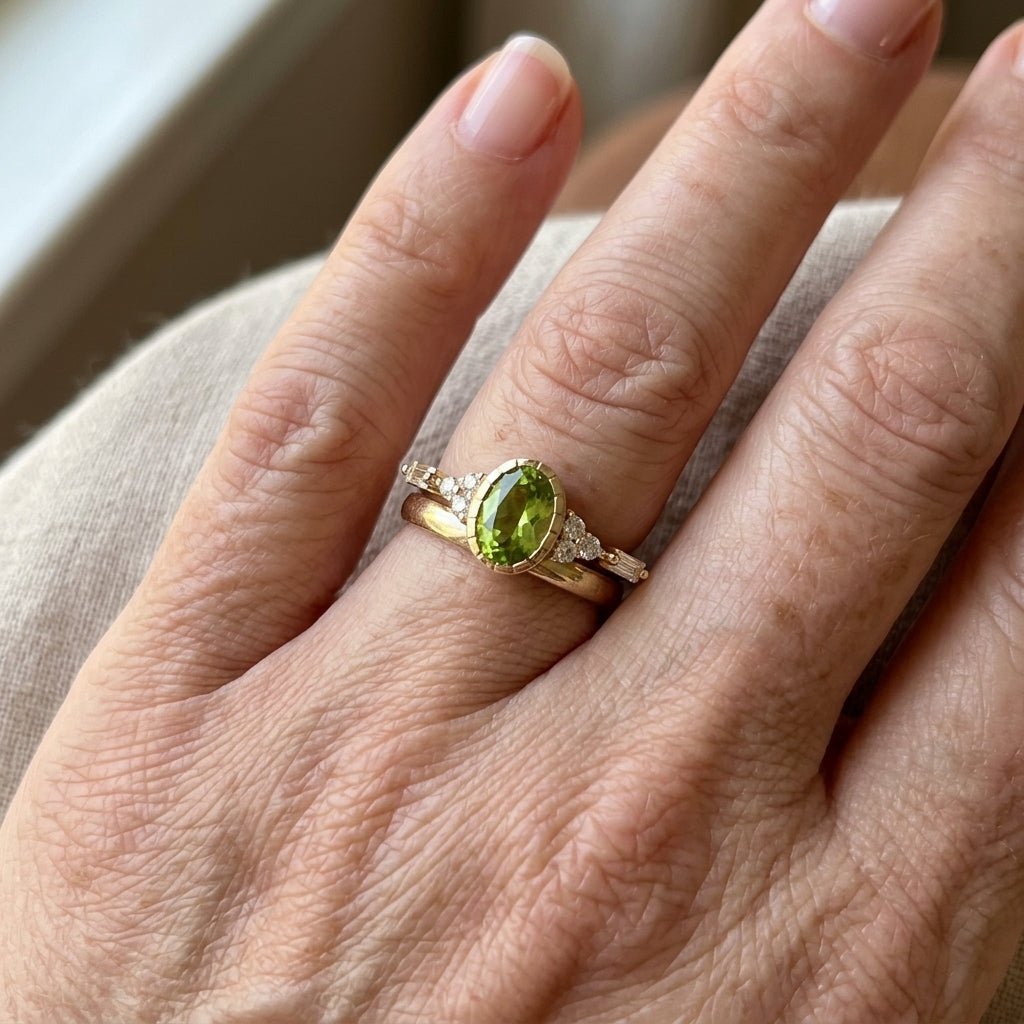 Nl/1 Stuks Dames Verlovingsring Vintage Pave Ovale Snit Geel Groene Synthetische Edelsteen Ring Dames Verloving Bruiloft Feest Banket Sieraden Toevoegingen Mode Bijpassend