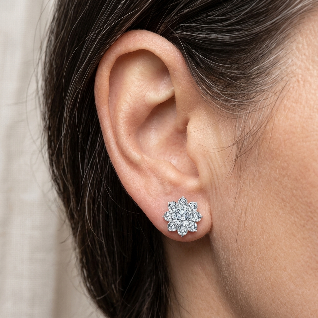 925 Sterling Silver Elegant Floral Moissanite Cluster Earrings Luxury