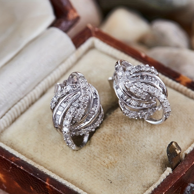 A Pair Of Trendy Geometric Line Wrapped Earrings Fashionable And Ladies Ear Accessories Copper Set Synthetic Zirconia Earrings Shiny Luxurious Ladies Earrings Party Banquet Accessories