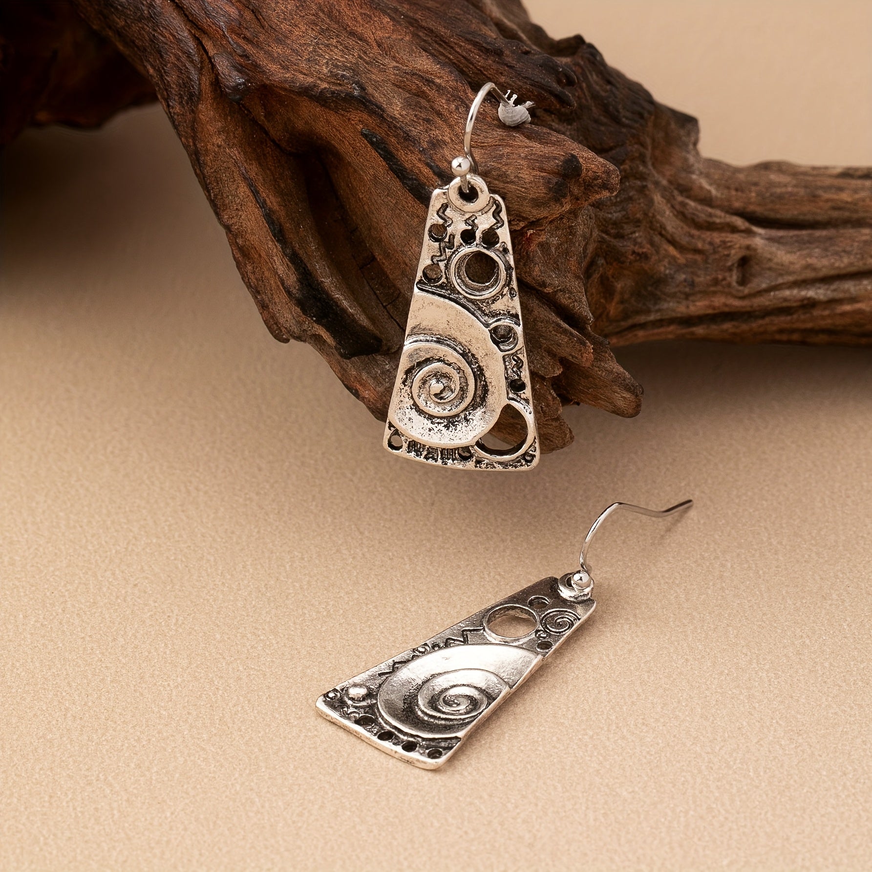 Bohemian Geometric Spiral Engraved Ethnic Drop Earrings