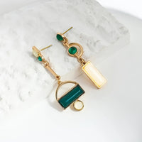 Bohemian Modern Green & Ivory Gold Plated Statement Earrings