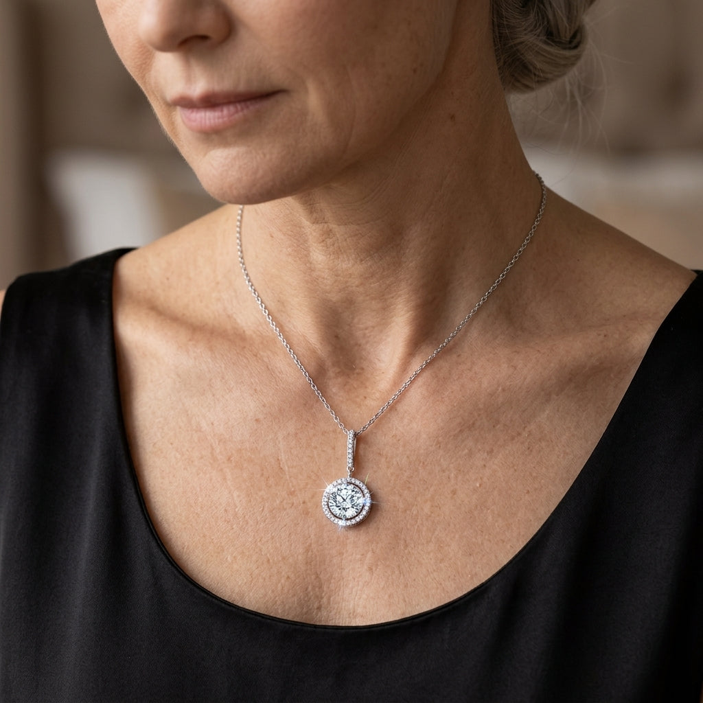 925 Sterling Silver Elegant Solitaire Moissanite Necklace In Plated wi