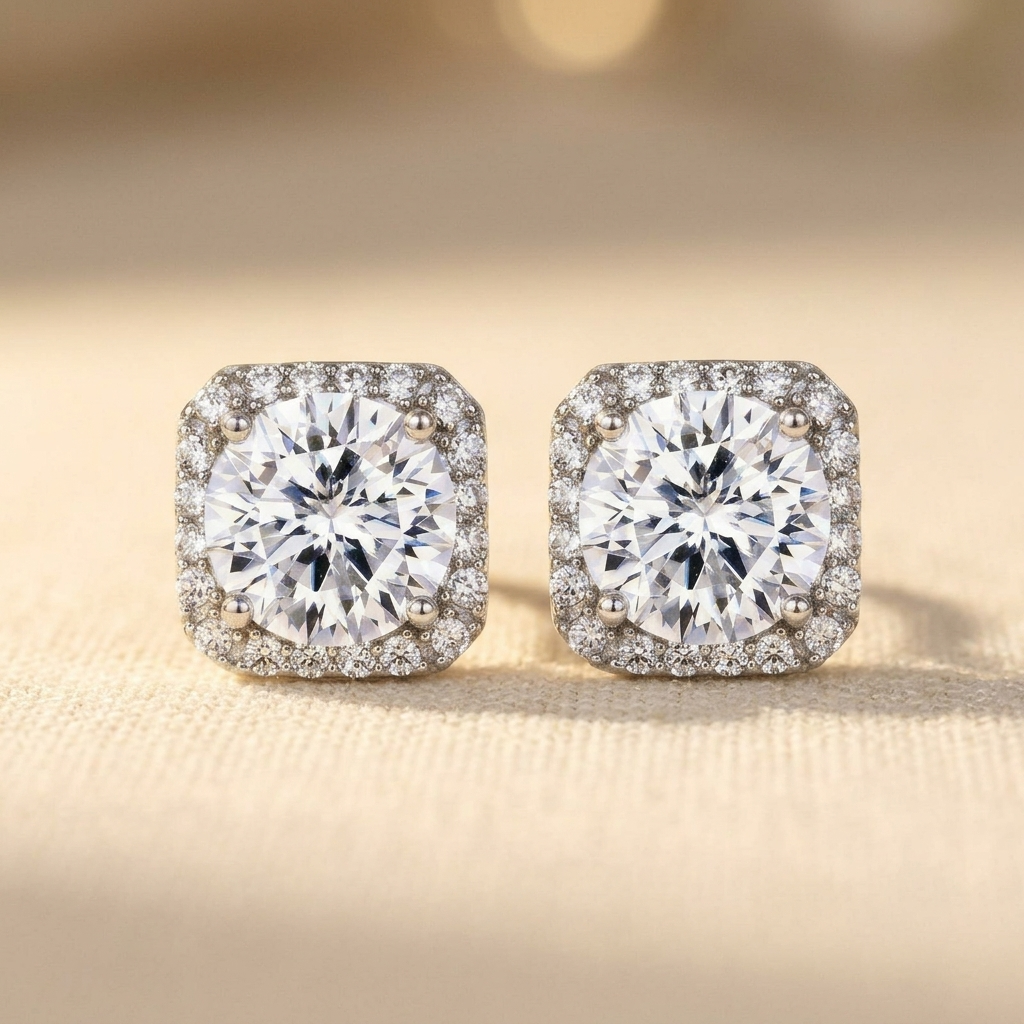 925 Sterling Silver Elegant Moissanite Halo Stud Earrings Wholesale In