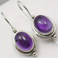 Vintage Boho Purple Gemstone Silver Plated Drop Earrings