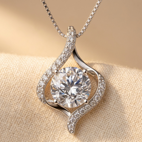 925 Sterling Silver Elegant Moissanite Pendant Necklace With Twisted D