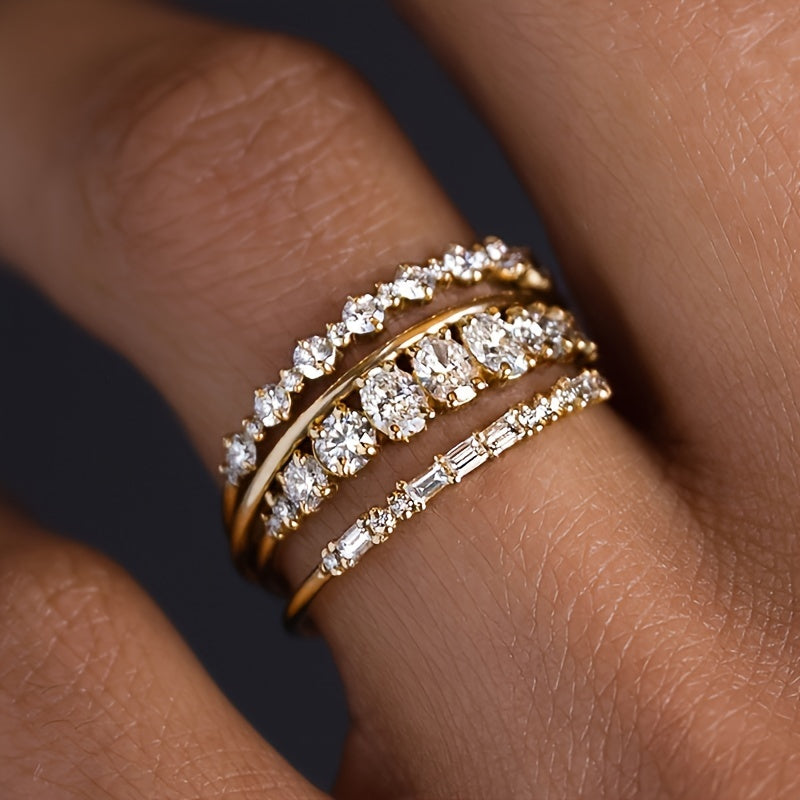 Nl/4 Delige Dames Ring Set Elegante Gemakkelijke Synthetische Zirkonia Ingelegde Ringen Geschikt Voor Dames Bruiloft Dagelijks Casual Vakantie Dating Party Mode Additions Sieraden