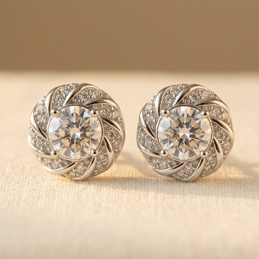 925 Sterling Silver Elegant Floral Moissanite Stud Earrings: Luxury Je