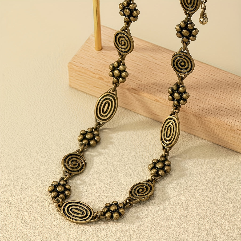 Bohemian Floral Swirl Spiral Pattern Short Choker Necklace