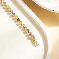 Elegant Multicolor Gemstone Gold Plated Tennis Bracelet