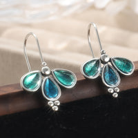 Artisan Teal Glass Floral Drop Earrings
