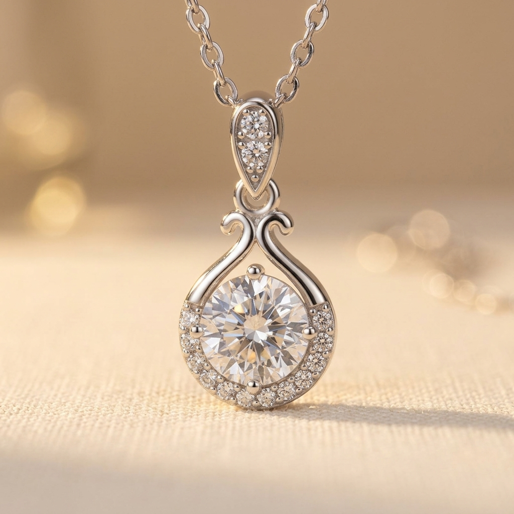 925 Sterling Silver Elegant Moissanite Pendant Necklace With Classic T