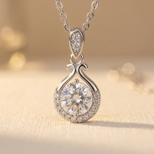 925 Sterling Silver Elegant Moissanite Pendant Necklace With Classic T