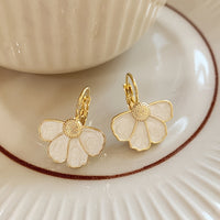 Elegant Four Petals Flower Enamel Drop Earrings