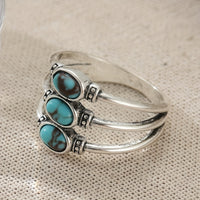 Vintage Boho Style Triple Turquoise Silver Ring