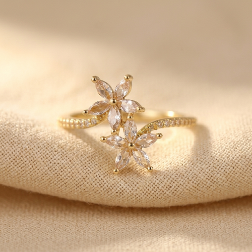 1pc Sparkling Zirconia Flower Ring Luxurious Golden Copper Ring Weddings Banquets And Casual Attire Ideal Jewelry For Women Valentines Day Gift Wedding Jewelry Engagement Ring Proposal Ring Engagement Rings For Women High