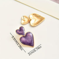 Elegant Bohemian Purple Double Heart Drop Earrings