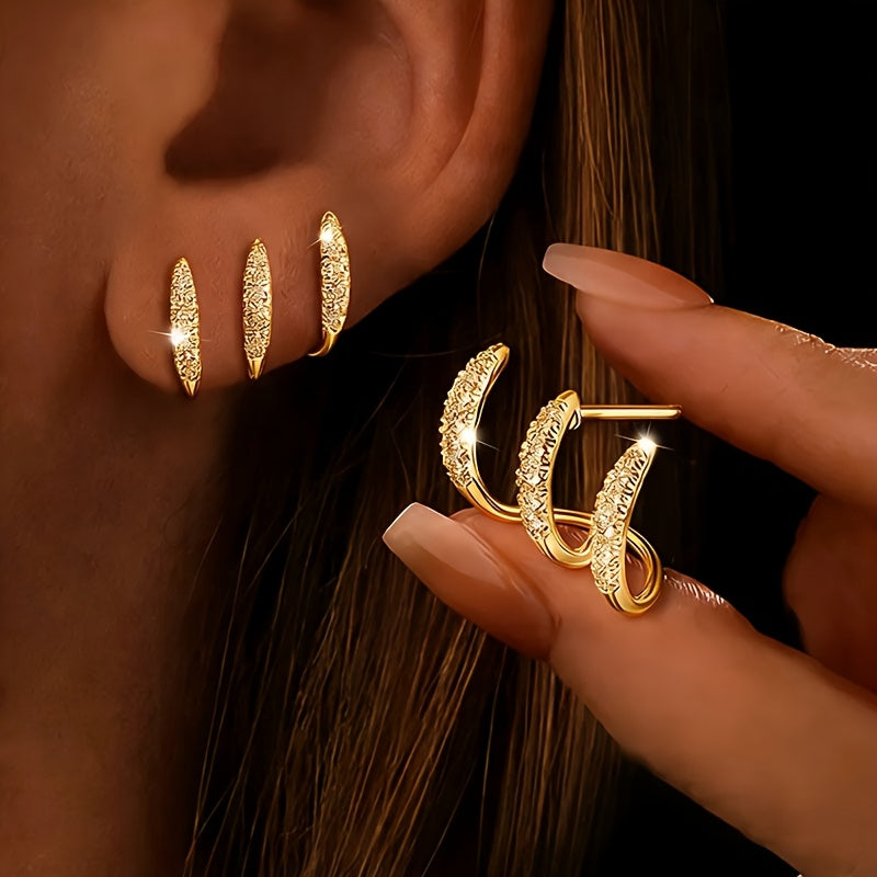 A Pair Of 18k Gold Plated Women Prong Curved Earrings Featuring A Sparkling Luxurious Design And A Are Perfect For Casual Attire Music Festivals And A Of Other Occasions An Ideal Gift For Women And Hypoallerge