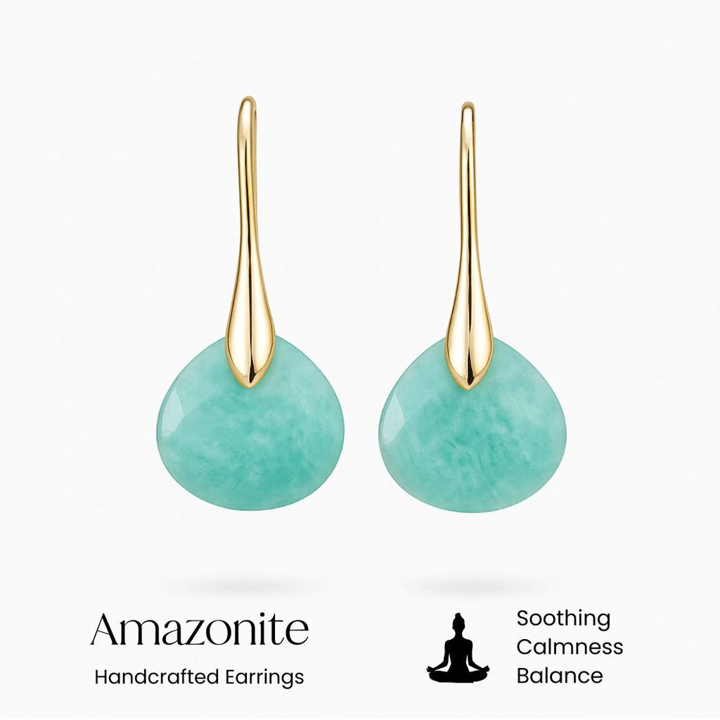 Amazonite Gold Drop Natural Stone Earrings
