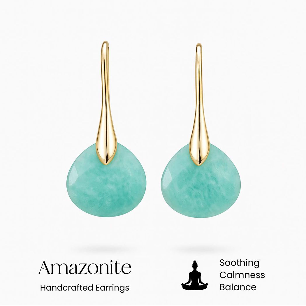 Amazonite Gold Drop Natural Stone Earrings