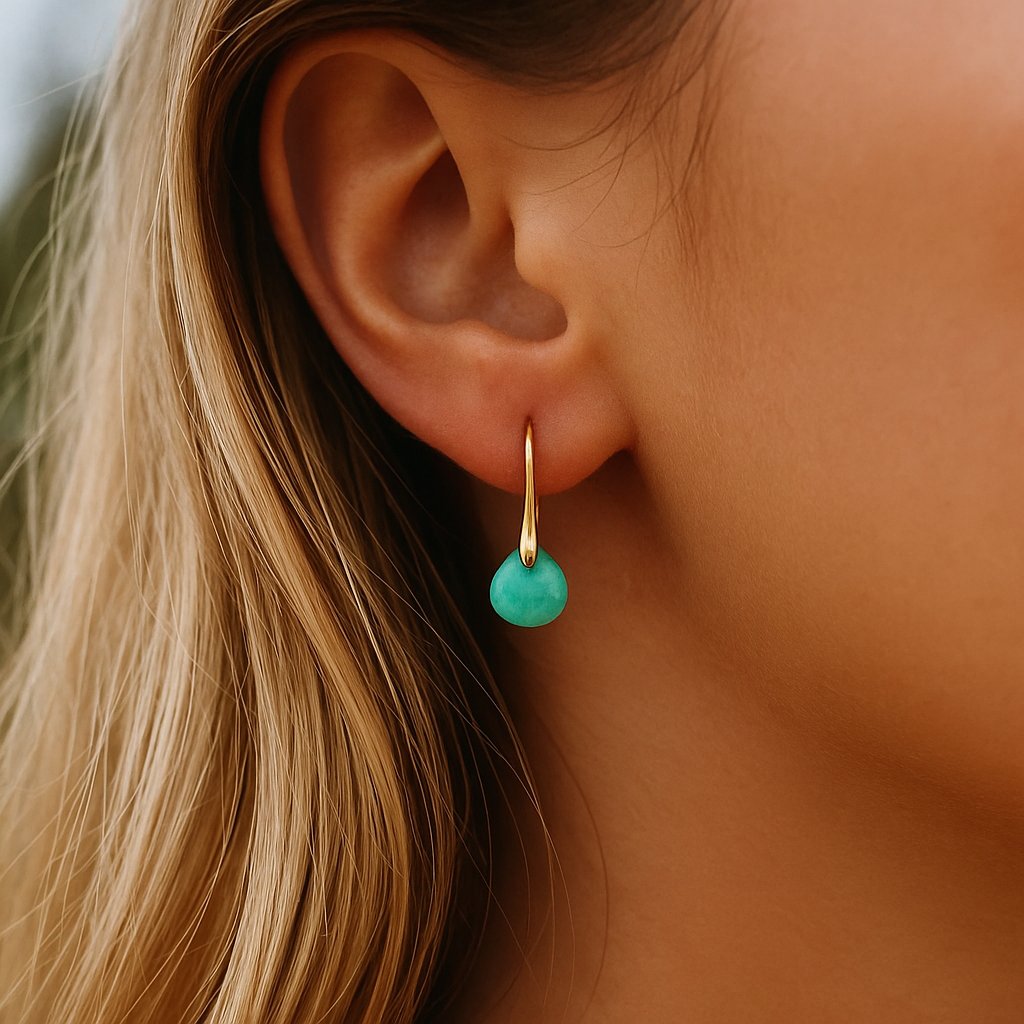 Amazonite Gold Drop Natural Stone Earrings