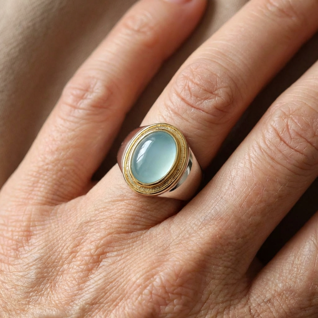 Aquamarine Spinner Ring Inspired by Nature Sterling Silver